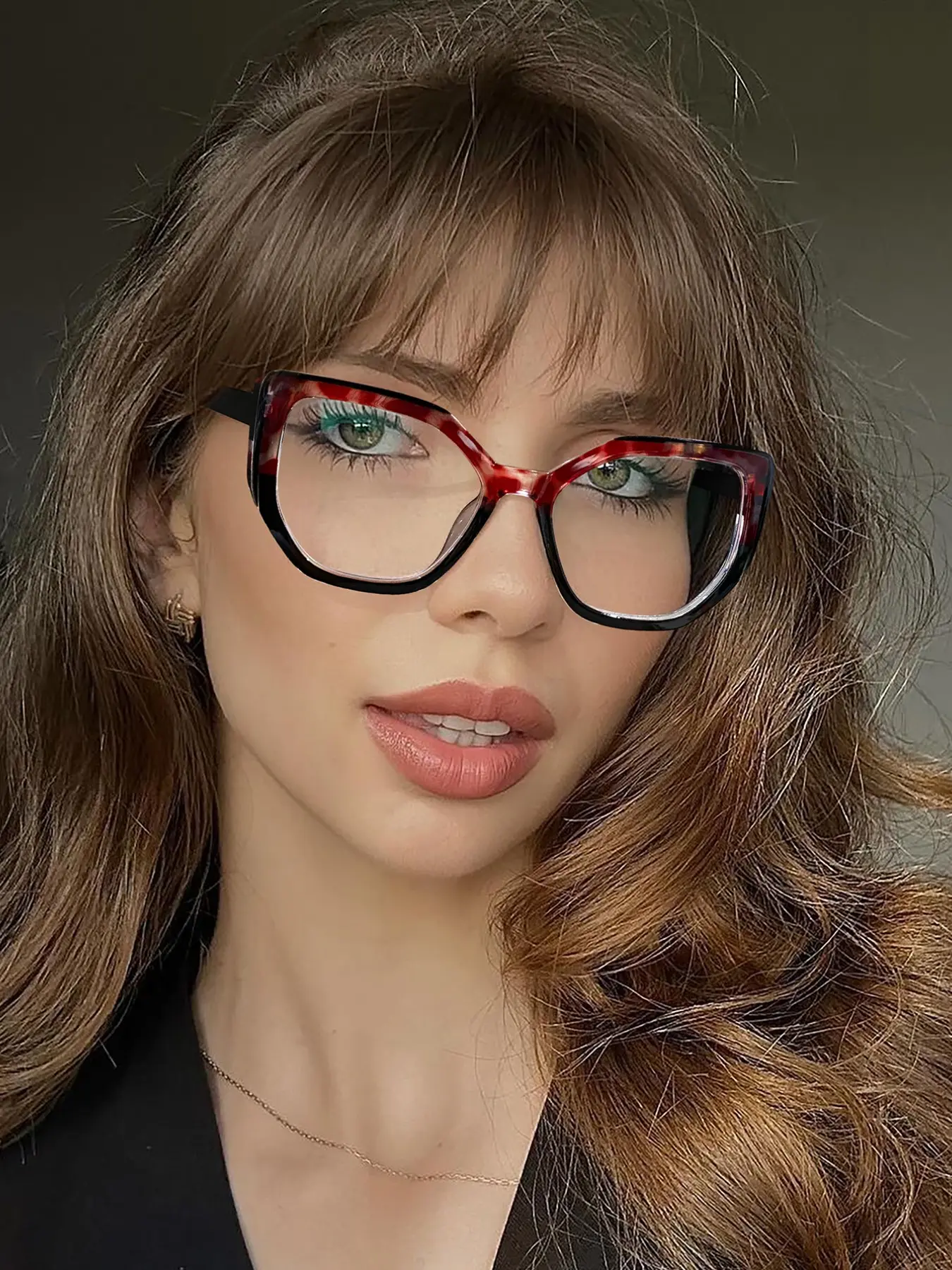High-Quality Women's Colorblock Cat Eye Glasses, Lightweight and Durable, Fashionable Eyewear for Office and Daily Wear