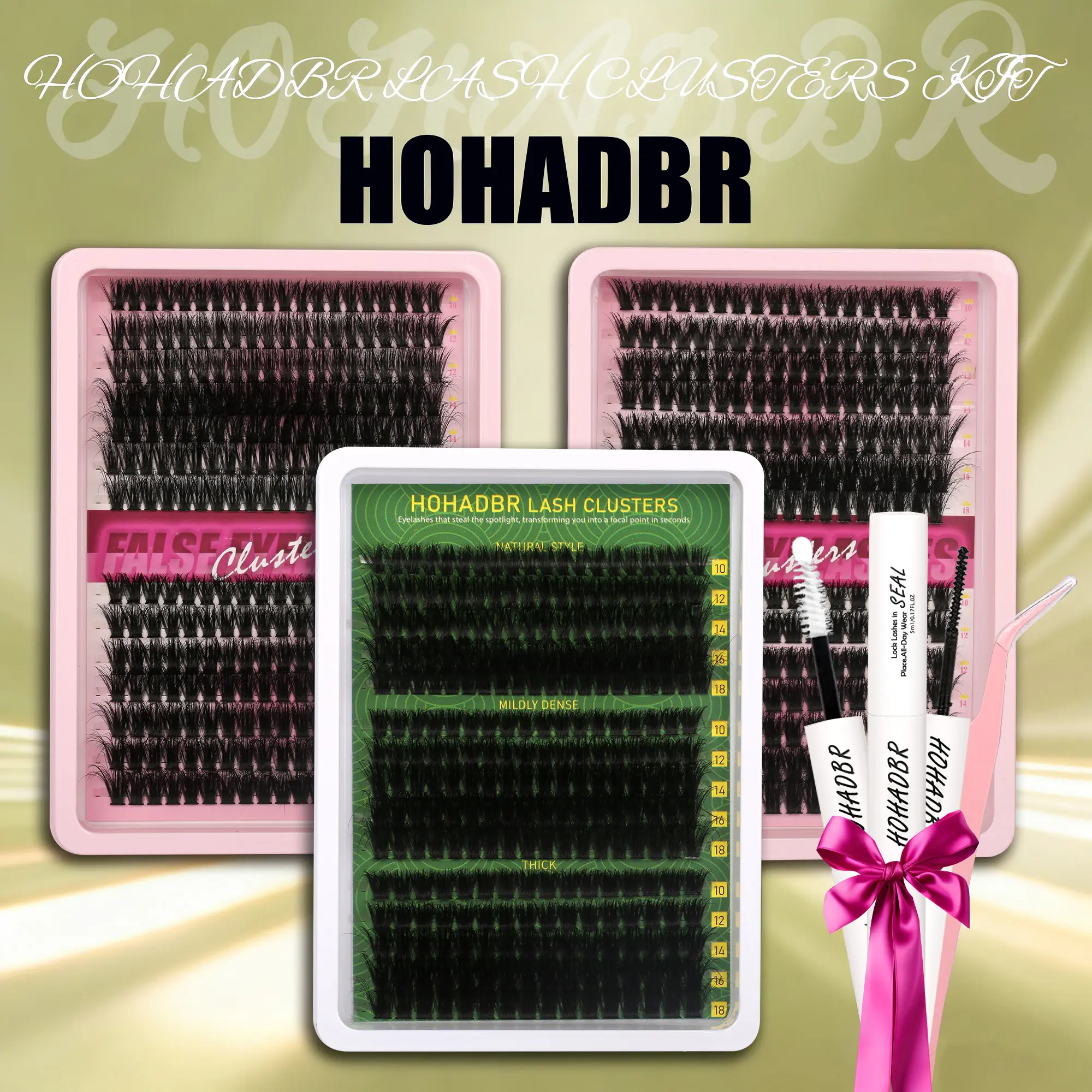 Lash Clusters Thick Eyelash Extension 60D+80D+100D Volume Cluster Eyelashes D Curl Cluster Eyelash Extension Wispy Individual Lashes Clusters 10-18mmwith Lash Bond and Seal, Lash Tweezers for Self Use