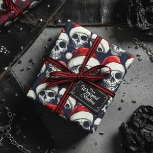 Gothic Santa Skull Christmas Wrapping Paper: Alternative Holiday Gift Wrap Roll, Goth Christmas