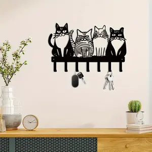 Charming Cat-Themed Metal Wall Mounted Shelf Hook, Perfect Gift for Cat Lovers, Hang Towels Coats Keys, Multifunctional Home Decor
