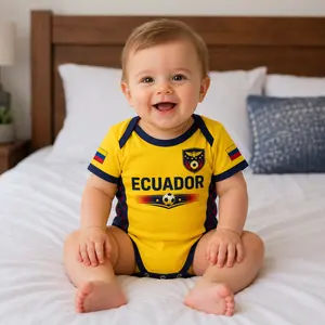 [Custom Name&Number Note Pls] - Ecuador Baby Bodysuit – Yellow Soccer Fan Infant One-Piece Outfit