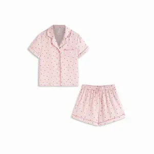 Cider Heart Graphic Collar Top & Mid Rise Drawstring Shorts Loungewear Set