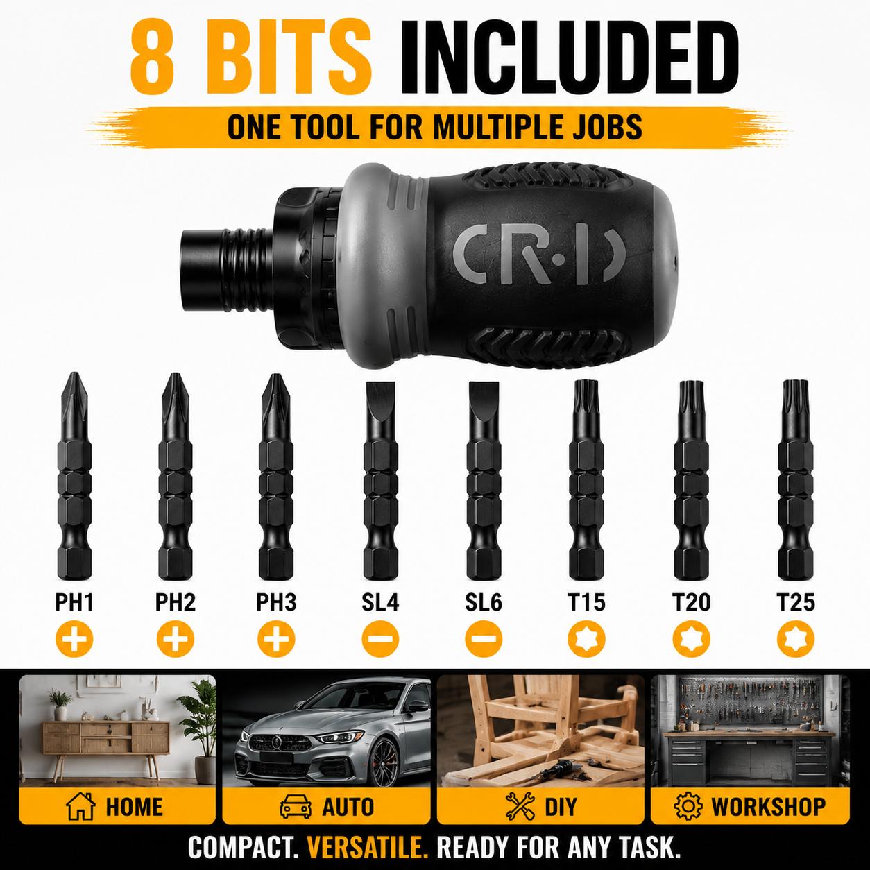 Magnetic Screwdriver Combo - 8 Bits Compact Multi-Tool with Flat-Head Screwdriver Bits, Pocket-Size Gadget for Home Maintenance, Home Improvement