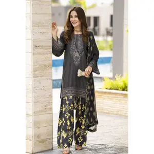 Lush by Aleezay – Charcoal Raw Silk 3pc Short Shirt with Farshi Shalwar Lush7