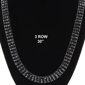 3 ROW ICED-OUT TENNIS BLACK CHAIN 30"