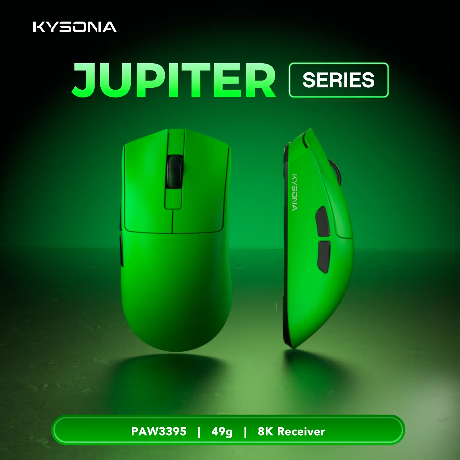 KYSONA Jupiter Pro Cable-Free Ultra-Light Wireless Gaming Mouse - PAW3395 Sensor, 49g Weight, Ideal for Professional Gamers with Large Hands, Cable-Free Mouse