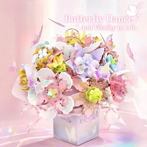 Romantic Butterfly Dance Building Block Flower Bouquet, Eternal Artificial Floral Brick Bouquet, Perfect Birthday Valentine Gift For Women Girlfriend, Decor, Ornaments tiktokshopspringglowup