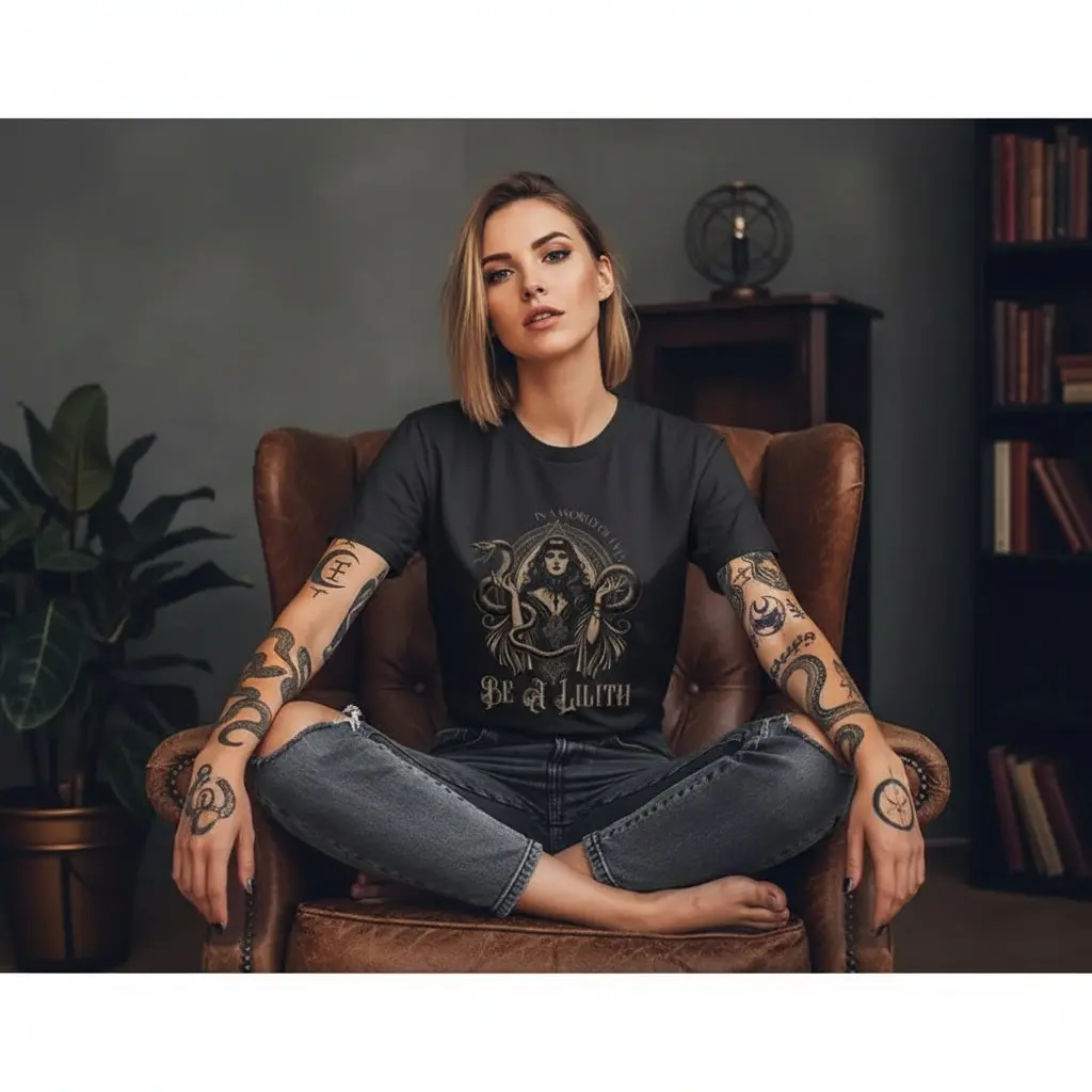 Lilith T-shirt, Become Lilith in Eve's World, Feminist Dark Goddess, Gothic Shirt, T-shirt, Gothic Witch