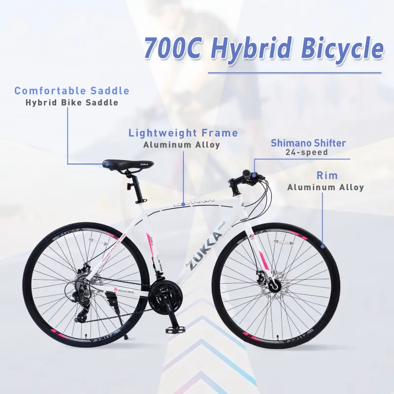 24 Speed Hybrid bike Disc Brake 700C Road Bike For men women's City Bicycle adults bikes