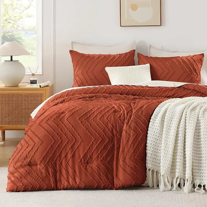 Andency Comforter Set – Boho Soft lightweight Tufted Neutral Bedding, 3 Pieces Aesthetic Chevron Farmhouse Cute Bohemian Textured Bedding Set