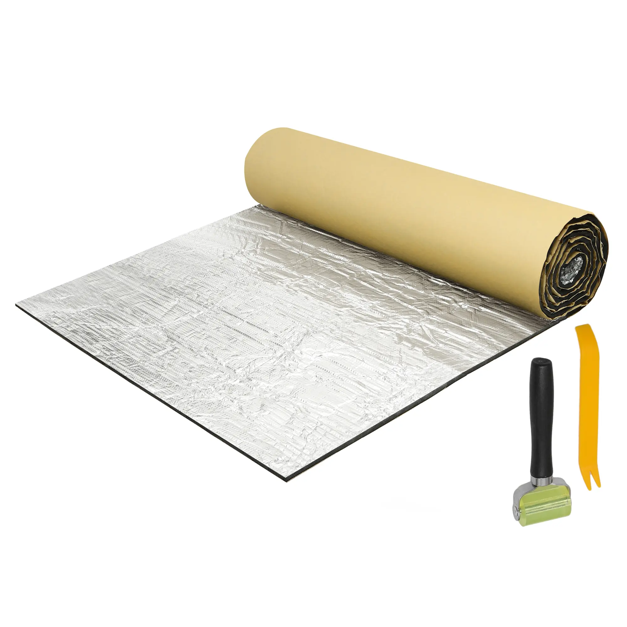 1 Set 236mil 6mm 16.36sqft Car Sound Deadening Mat with Roller Removal Tool Aluminum Foil Foam Heat Shield Material for Hood Fender 59.84"x39.37"