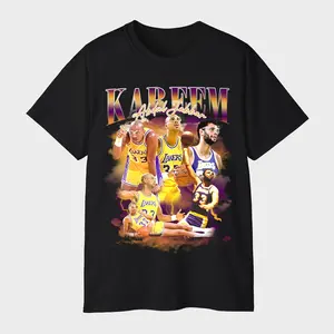 Kareem Abdul-Jabbar 33 Vintage Collage T-Shirt - Skyhook Basketball Legend Hall of Fame Retro Graphic Fan Gift