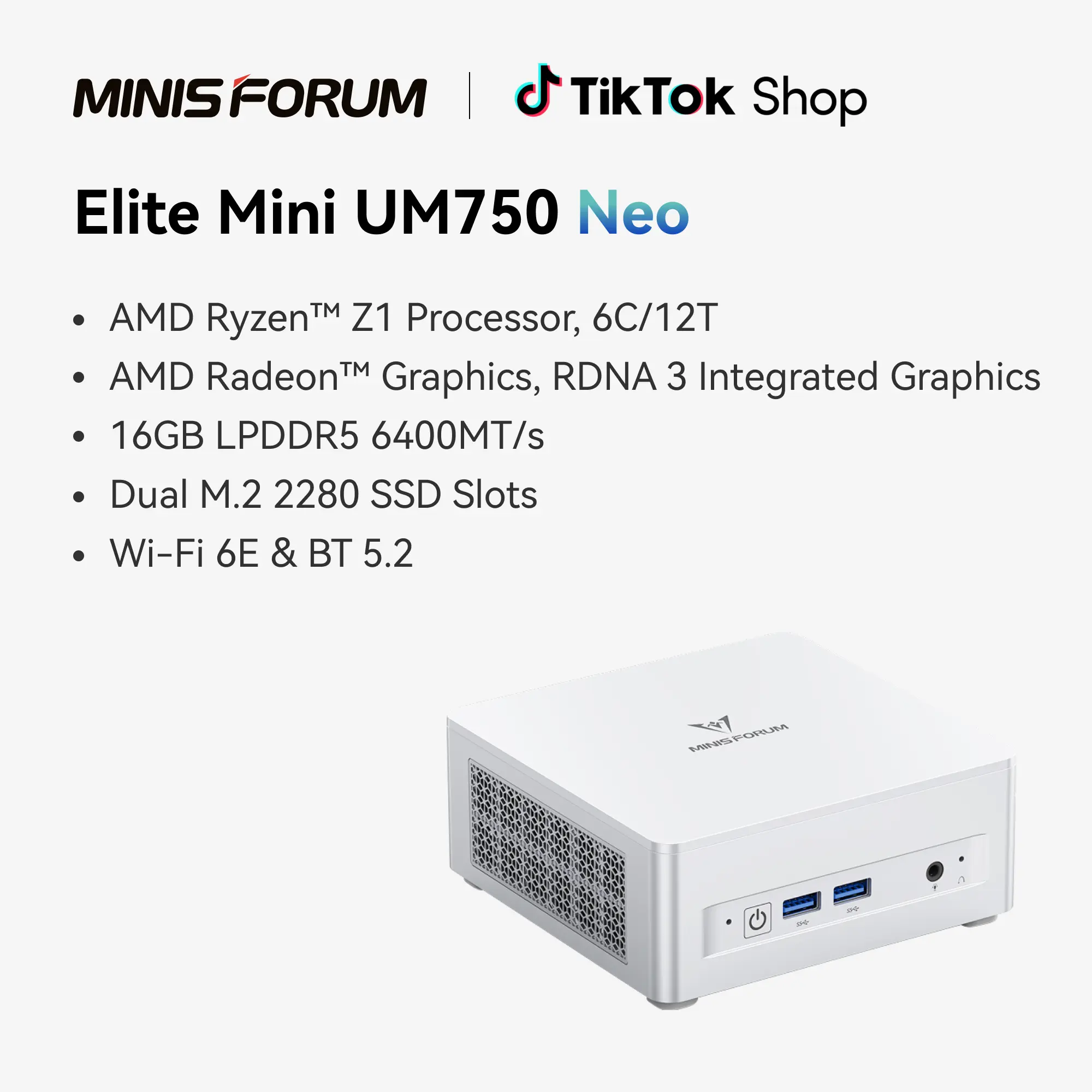 MINISFORUM Mini PC UM750 Neo - AMD Ryzen Z1 Processor, 16GB RAM, 500GB SSD Desktop Micro Computer, AMD Radeon 740M Graphics, HDMI/DP/USB4 Video Outputs, 2.5G LAN Port, WiFi 6E+BT5, 4xUSB Ports