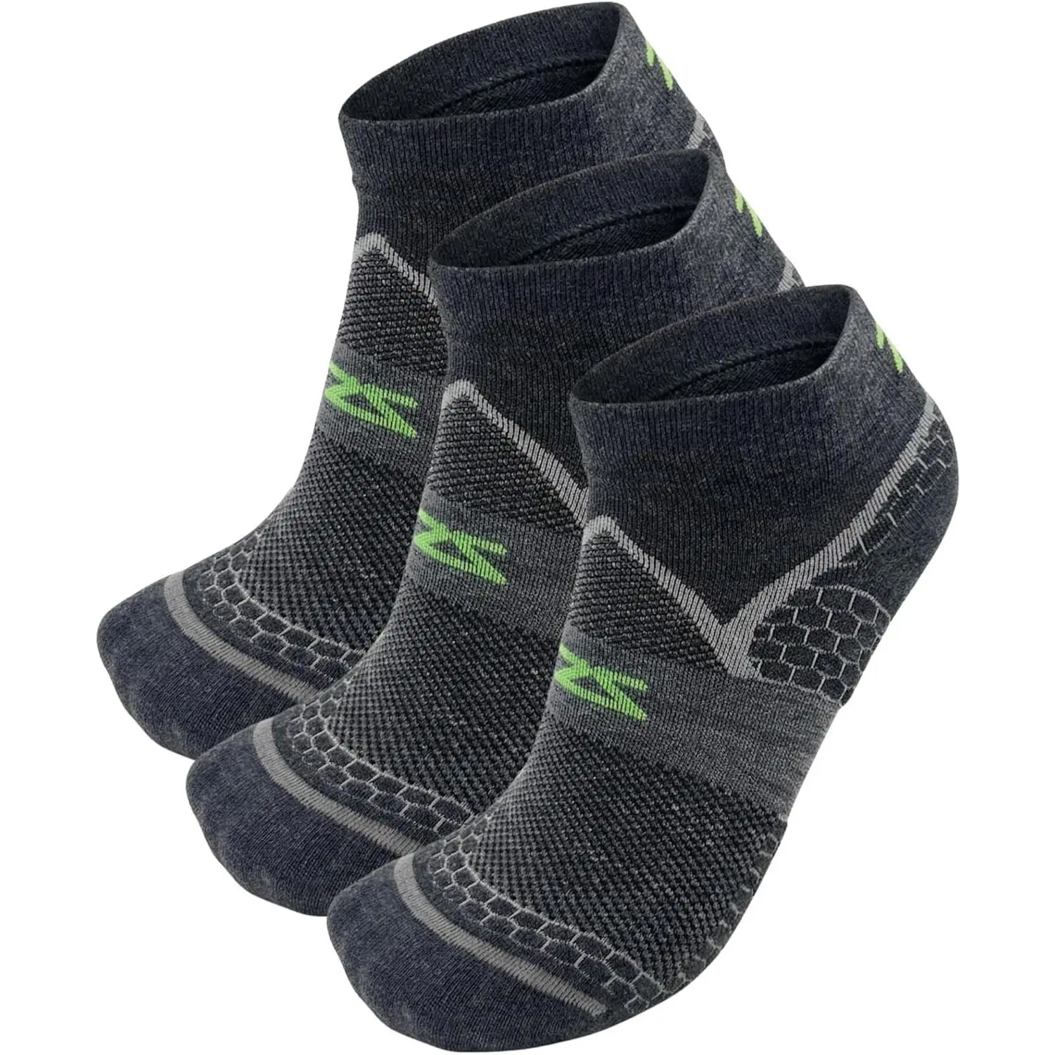 Zensah Grit 2.0 Performance Compression Running Socks - Lightweight Merino Wool-Polypropylene Ankle/Quarter Socks, Moisture-Wick, Hexo Padding Athletic Wear for Men's Trail Running, Year-Round