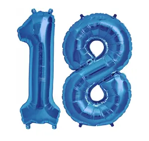 Blue Giant Foil Number Balloons 16 in or 40 in - 18 - 18th Birthday Float Self Sealing Irregular Shape, Black or Air Filling Mylar - Pack