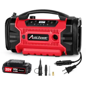 Avid Power Tire Inflator Portable Air compressor, 3 Power Source (110V AC,12V DC, 20V Battery), Car Air Pump w/Inflation & Deflation Modes, Triple Power Tire Inflator w/Dual Powerful Motors