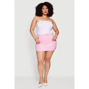 Plus Size Rhinestone Raw Hem Mini Denim Skirt
