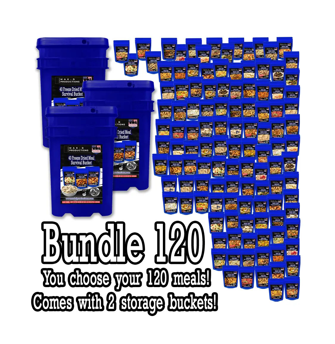 MAK D Productions Freeze Dried Meal Pouches - Set of 120 for only $11.50 each - Gourmet Recipes by a Sullivan University (Louisville, Kentucky) Culinary Chef Graduate - NEVER BLAND TASTING - MADE IN THE USA