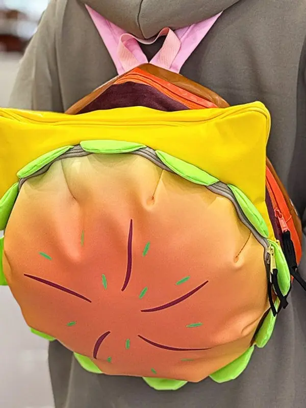 Quirky Hamburger Backpack - High-Capacity, Creative Schoolbag for Students, Suitable for Laptop Carrying, Commuting, Trendy Street-Style Office & Educational Supplies Bag