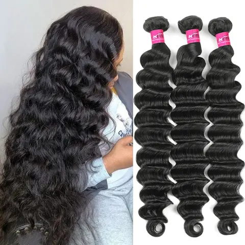 Thick Loose Deep Wave Human Hair Bundles Raw Human Hair Weave Brazilian Body Wave Quick Weave Extensions 1/3/4 Bundles#SummerWins #DealsForYouDays