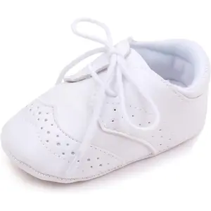 Baby Soft-Sole Non-Slip PU Leather Flat Shoes, 12m-18 Months Infant First Walker Crib Loafers, Baptism Christening Shoes for Toddlers