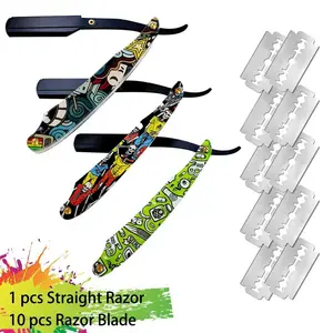 Vintage Stainless Steel Razor, Acrylic Shaving Knife with Replaceable Blades, Retro Hair Removal Tool, Mustache and Head Trimming Blade, Shaving Razors
