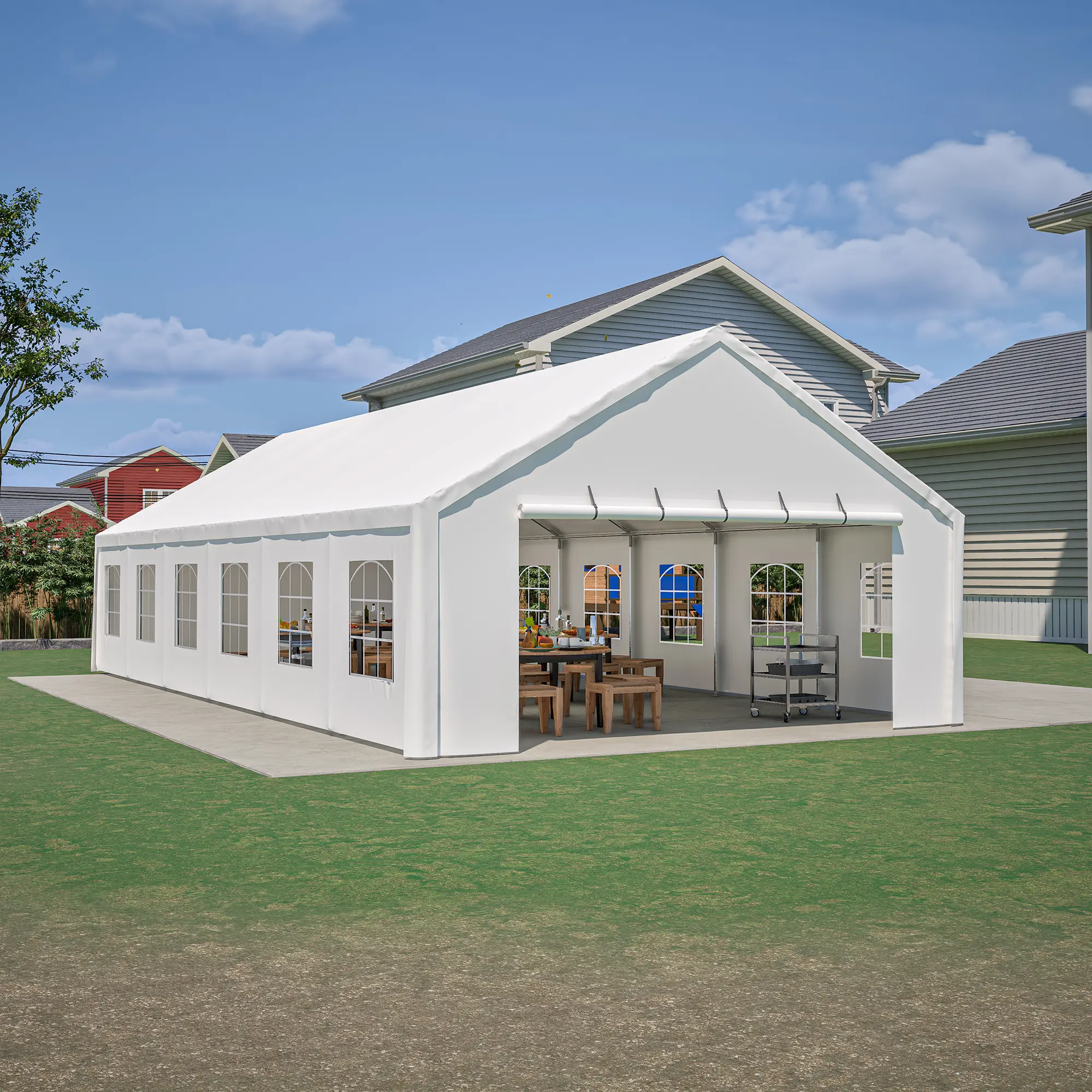 20x40FT Outdoor Party Tent with Removable Sidewalls, Heavy Duty Wedding Event Canopy Gazebo, Commercial Shelter for Patio Camping Carport Garden, White Metal Frame, 3 Carry Bags Included