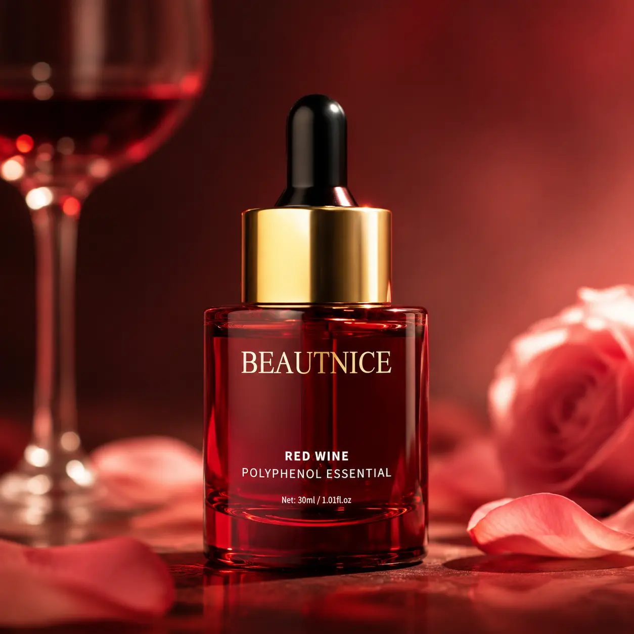 Red Wine Polyphenol Facial Oil Serum, Fast-Absorbing Firming Essence for Fine Line Reduction & Glossy Glass Skin