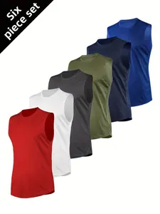 [Quick-Dry Workout Tanks] 6pcs Men's Quick-Dry Breathable Workout Tank Tops | Moisture Wicking Sleeveless Shirts for Gym, Running, Training & Outdoor Sports - Athletic Tops Fitness Workout Vest