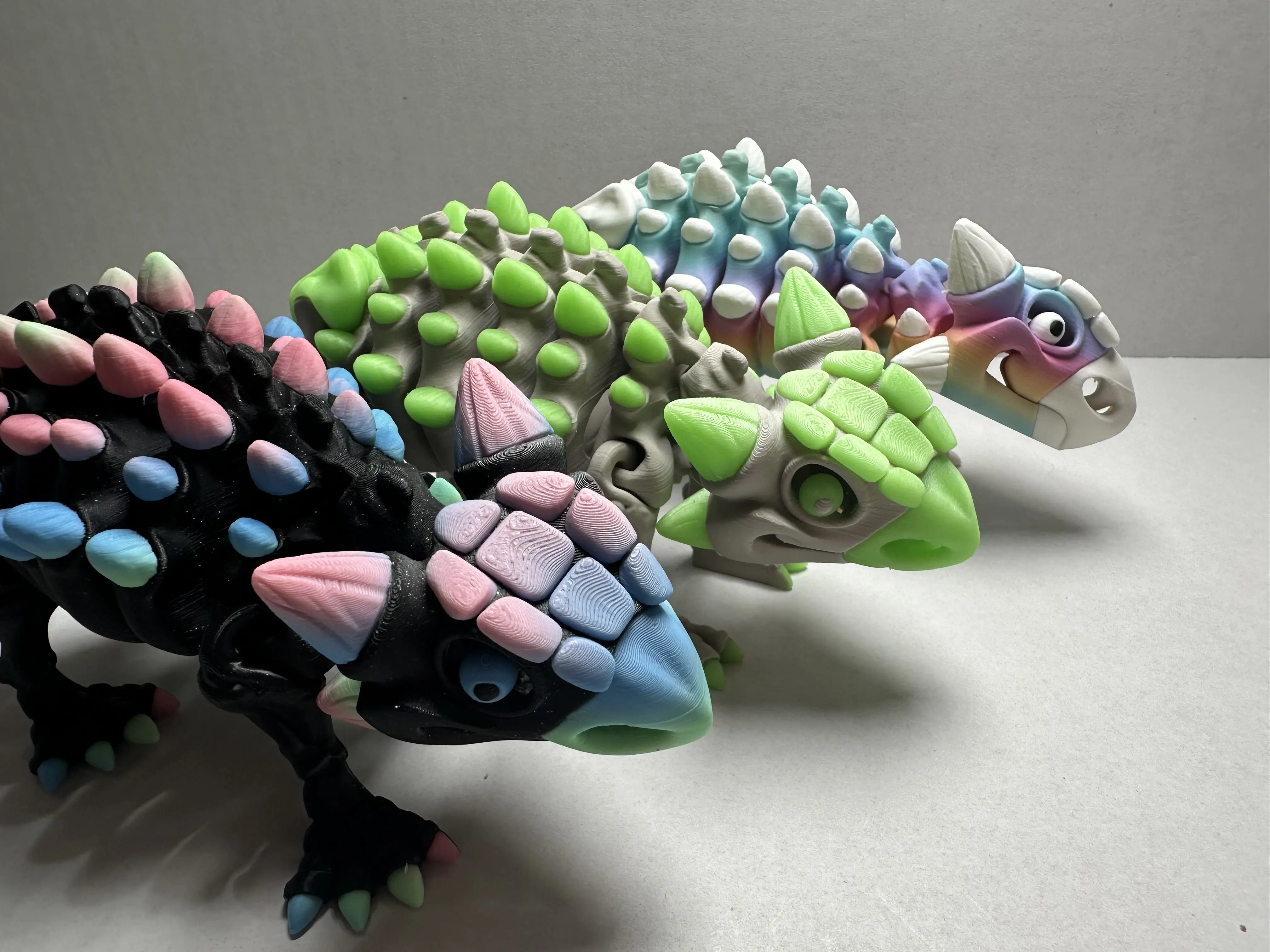 3D Printed Articulated Ankylosaurus Skeleton Dinosaur Figurine Glow Rainbow