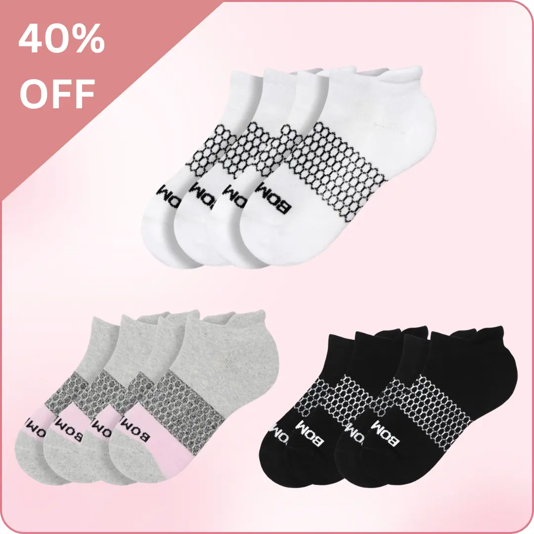 Pack 2/3/5 Bombas Ankle Socks for Women & Men - Soft Cushioned Cotton Socks with Honeycomb Arch Support, Low-Cut Fit for Walking, Running, Sneakers, S/M/L Sizes (Also for Men)