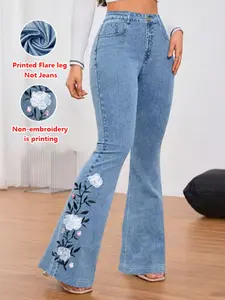 Women's Fitted Long Pants, Natural Waist Y-Type Design, All Season Casual Wear, Non-Destructive Fabric, Printed Pattern