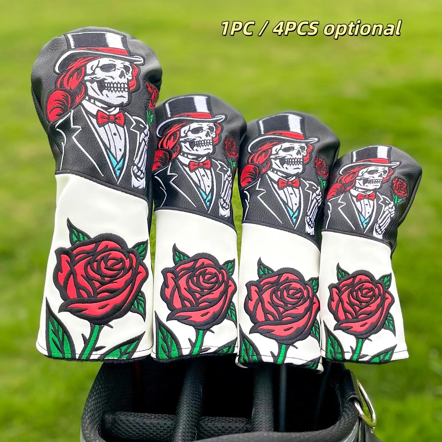 Top Hat Skull Rose Pattern Golf Club Head Cover, Durable Protective Golf Accessories, Ideal for Men and Women, Daily Practice, Competitions, Casual Use