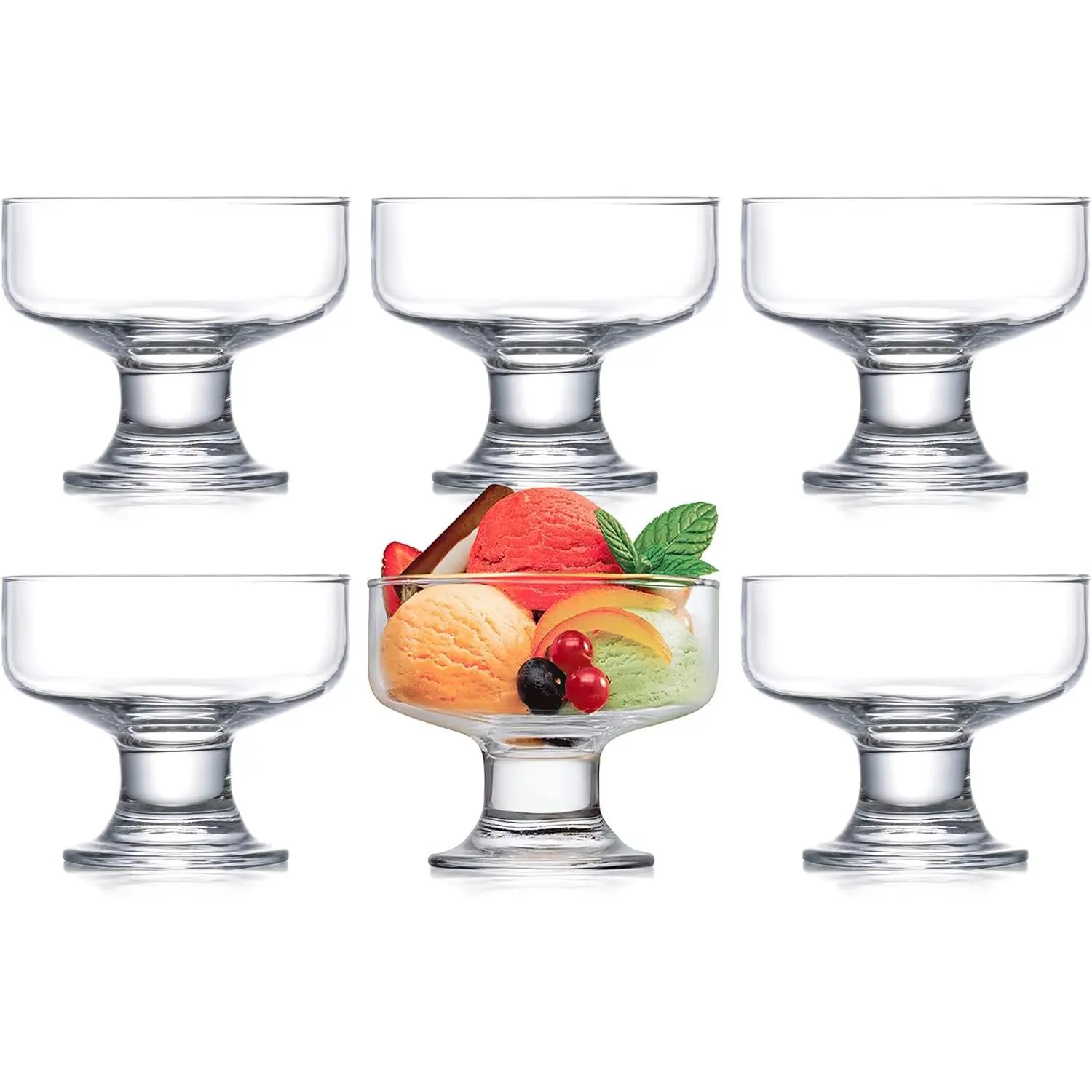 6 Pack Crystal Glass Dessert , 6.5 oz for Ice Cream, Fruit, Pudding, Snack, Cereal, Nuts -  Serving Dishes, Mini Trifle Bowl