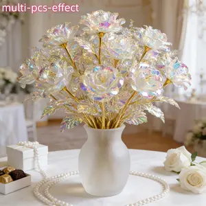 8pcs 24-Leaf-Gold-Plated Eternal Plastic Roses, Artificial Crystal Flowers, Ideal Gifts for Valentine'S Day, Christmas, Thanksgiving, Mother'S Day | Anniversaries, Birthdays, Weddings | Party And Holiday Decorations, Home Decorations