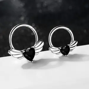 Oufer 16G Wings With Heart Shape CZ Hinged Segment Clicker Septum Ring