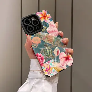 Abstract Turtle & Flower Pattern Phone Case, Casing, Decorative Phone Protector Cover, Phone Accessories Compatible with iPhone 16 15 14 13 12 11 Pro Max, Smartphone, Cellphone