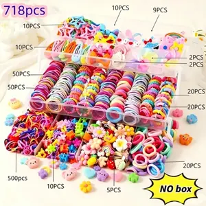 718pcs Kids Hair Accessories Set, Sweet Bowknots & Floral Clips, Barrettes, High Elastic Bands, Elastic Hair Accessory, Butterfly Clips, Perfect Gift for Girls, All-Season Use