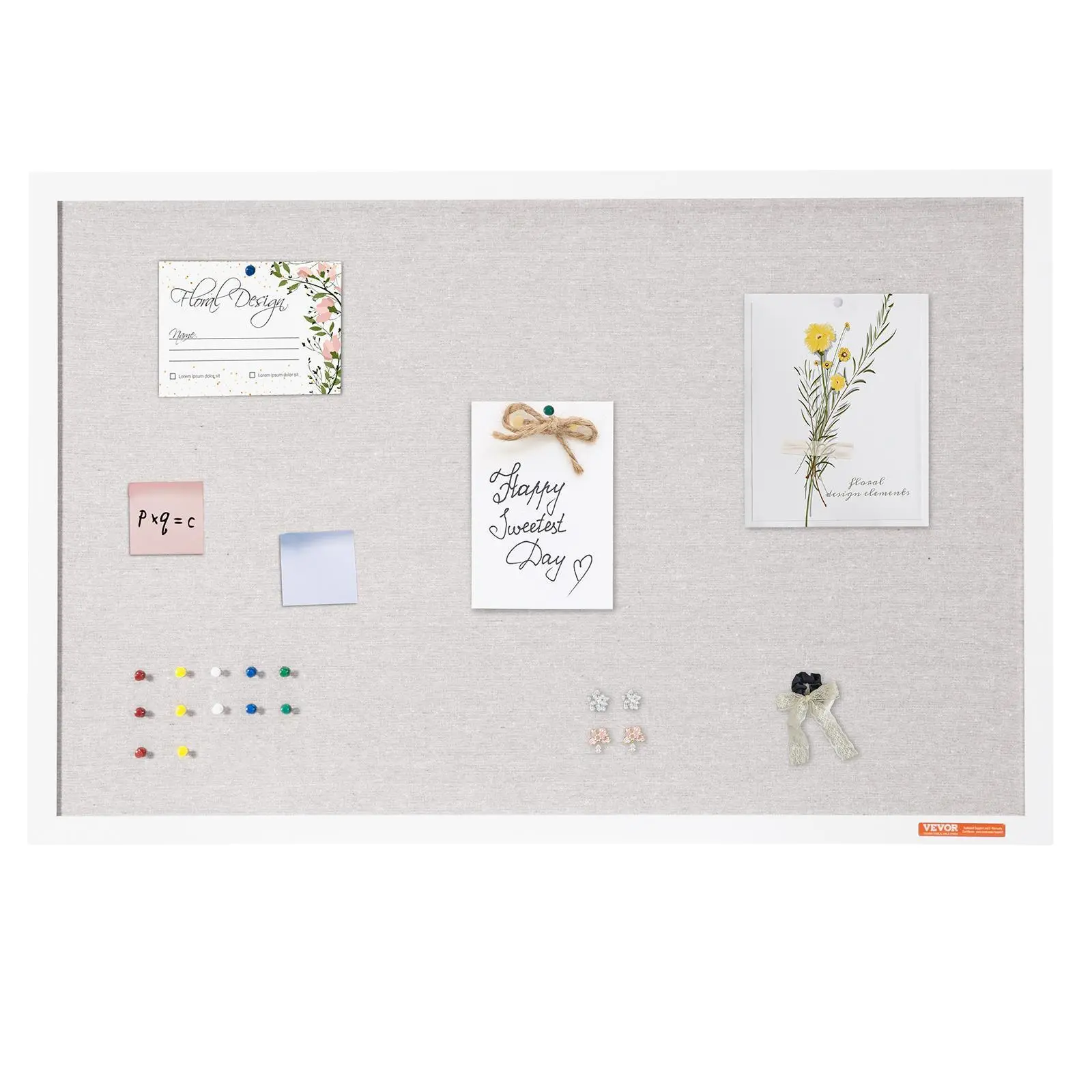 【SummerFinds】VEVOR 36"x24" Durable White MDF Cork Board with Linen Surface - Wall-Mounted Bulletin Board, Office Stationery Supply with Complete Accessories & Secure Packaging - Back to School for Dormitories