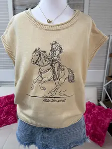 Western embroidery short sleeve sweater