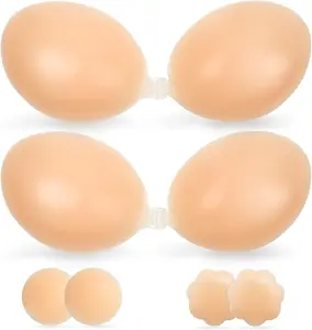 LYJ Sticky Bra 2 Pairs, Adhesive Strapless, Reusable Push up, Invisible Silicone with Nipple Covers