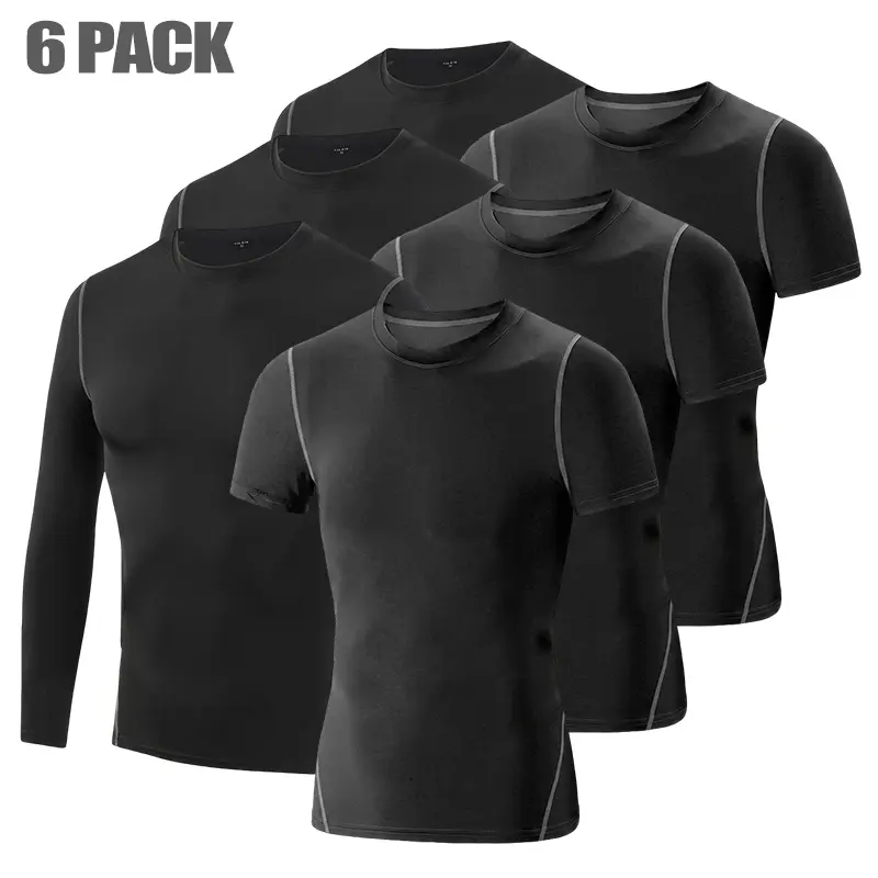Kids Compression Base-Layer Shirt Set, 3 Long-Sleeve + 3 Short-Sleeve Undershirts, Quick-Dry 4-Way-Stretch Moisture-Wicking Athletic Tops for Boys & Girls, Ideal for Basketball, Soccer, Outdoor Activities