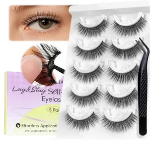 BEYELIAN Self Adhesive Eyelashes Natural Look, Pre Glued Wispy False Lashes No Glue Required, Faux Mink Eyelashes 5 Pairs ZCV-204