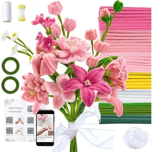 500 count Pastel Pipe Cleaners Craft Bulk,  Pipe Cleaner Flower Kit, Glue-Free & Safe for , Step-by-Step Tutorial, 6 Colors Chenille Stems for Flower Making