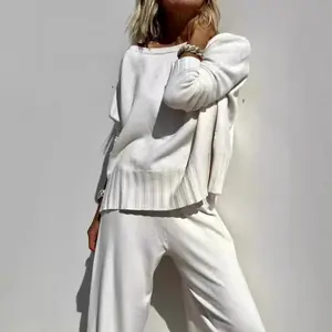 NewLazyWind Women’s Fashion Two-Piece Set – Knitted Wide-Leg Pants and Sweater, Casual Style