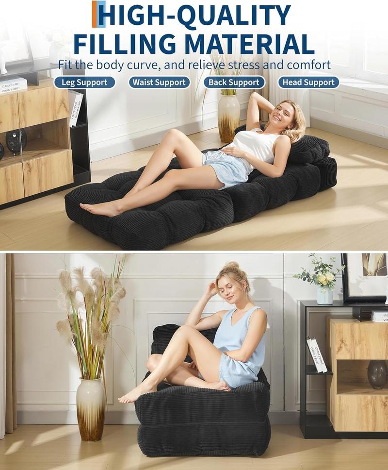 3-in-1 34" Folding Sofa Bed with Pillow Boneless Matress with Back Support, Comfy Portable Convertible Sleeper Chair Floor Sofa for Living Room Bedroom No Assemble Required, Black Single