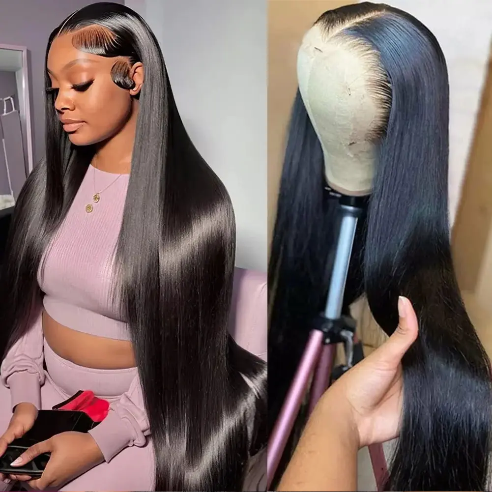 Bling Hair Straight Lace Front Wig 13x4/13x6 Brazilian Remy Human Hair Wig 180% Density Pre-Plucked Natural Black Hair Wig for Women