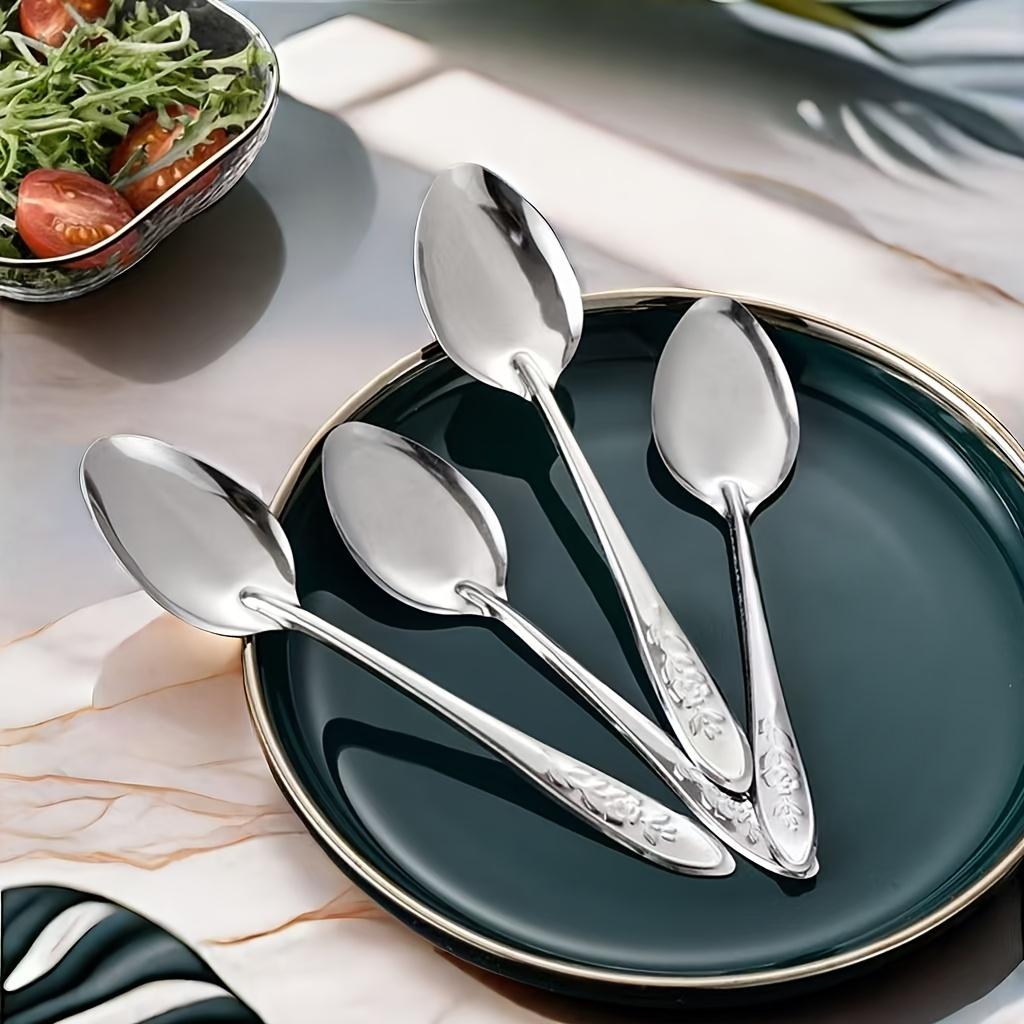 30PCS/10PCS Stainless Steel Spoon Set, Dessert Spoons, Cutlery Set, Household And Commercial Use, Ideal for Gifting, Watermelon And Fruit Scooping, High-End Restaurant Quality, Perfect for Mother'S Day, Easter, And Other Party Gatherings Tableware