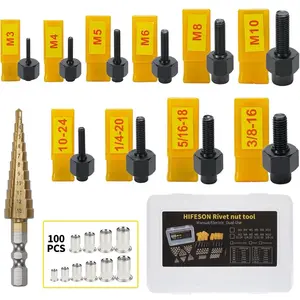 Rivet Nut Tool Hand Nuts Riveter Rivnut Tool Metric and SAE with Step Drill Accessory for Stainless Steel Nuts M3 M4 M5 M6 M8 M10 10-24 1/4-20 5/16-18 3/8-16 (Stainless_Steel), Secure Fastening, Stainless Strength