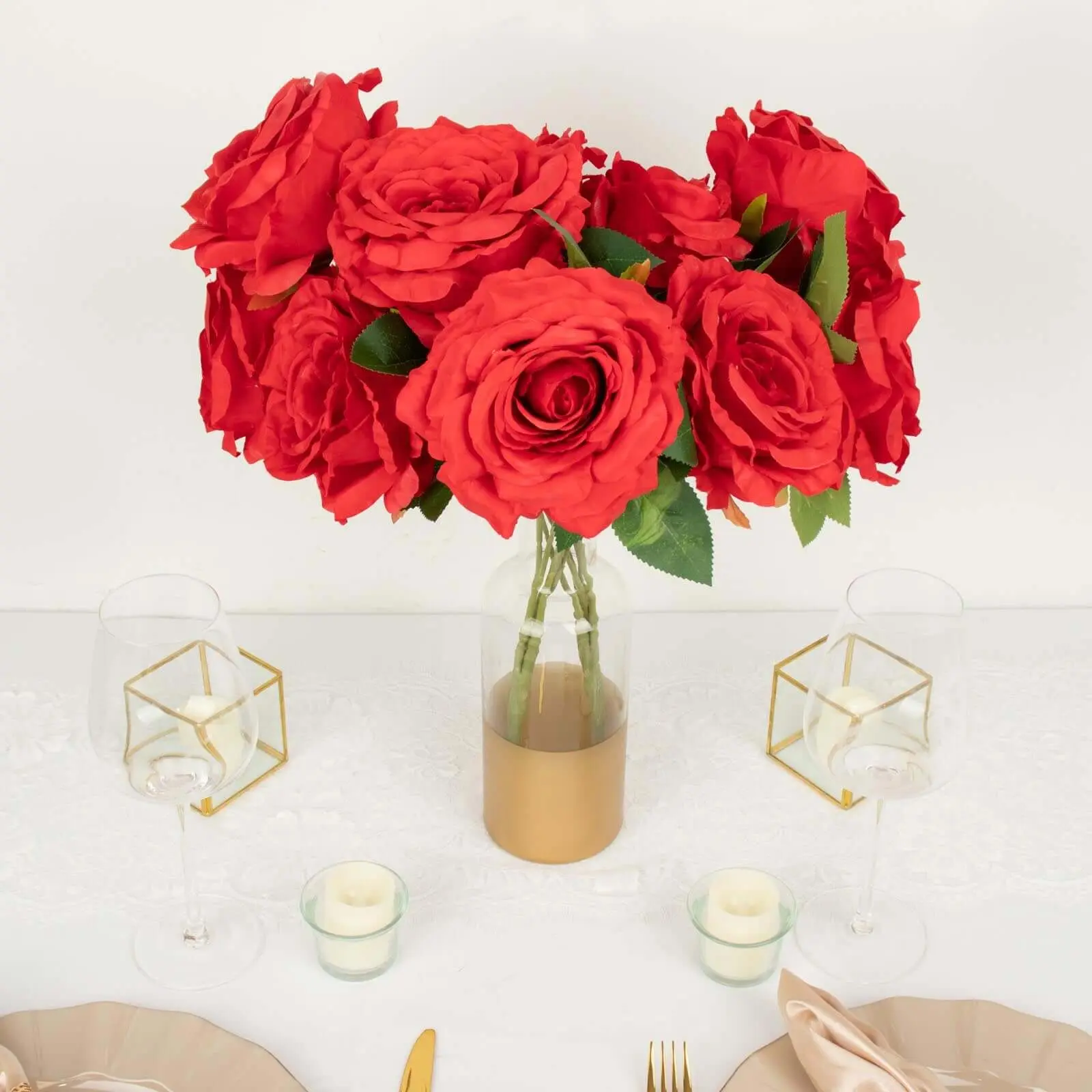 2 Pack 17" Red Premium Faux Silk Jumbo Rose Flower Bushes - Artificial Decor Ornaments for Wedding Supplies, Room Decor, Wedding Gift